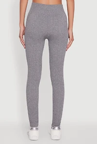 Womens Seamless Textured Knit High Waisted Leggings, Grey, Size M-L