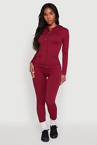 Womens Seamless Textured Knit High Waisted Leggings, Burgundy, Size M-L