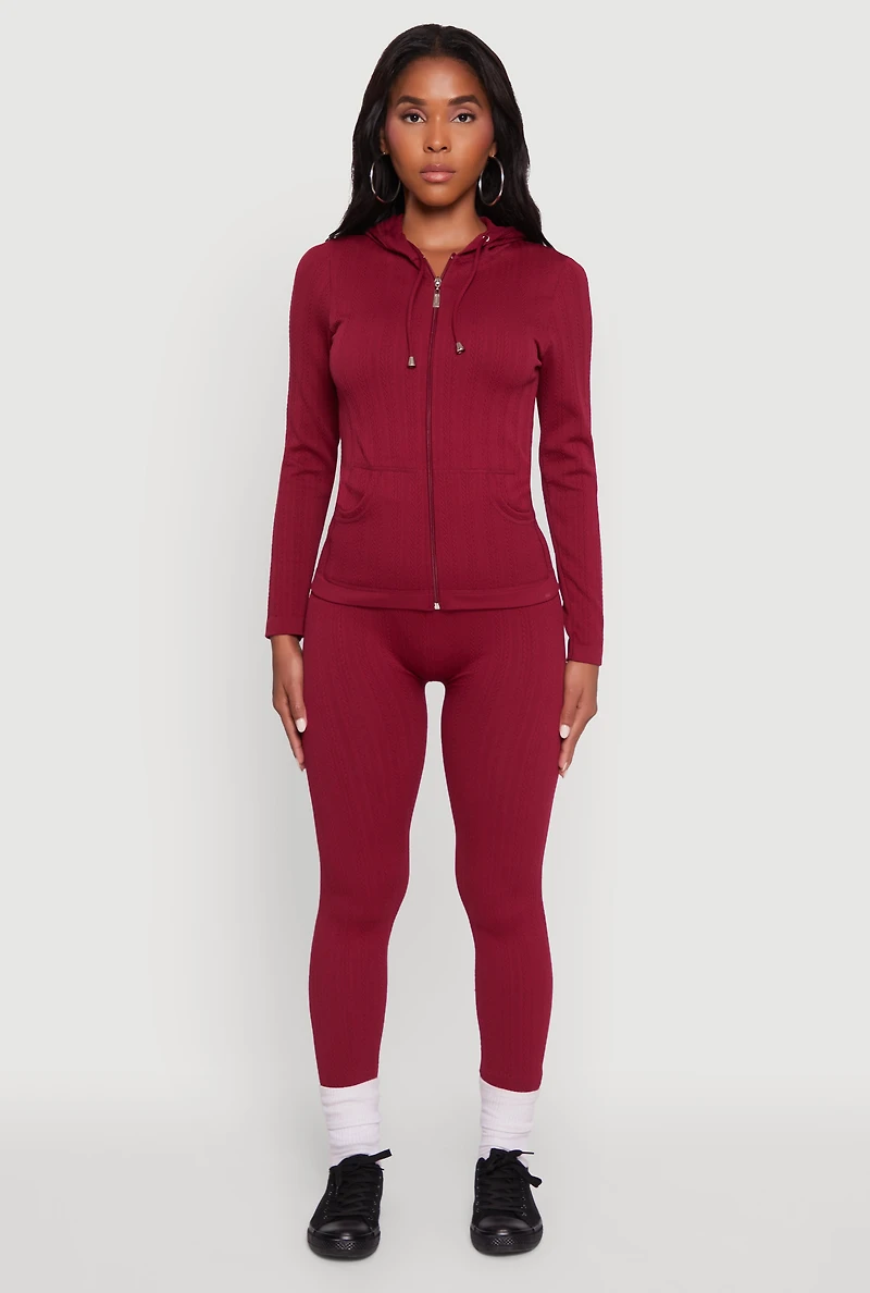 Womens Seamless Textured Knit High Waisted Leggings, M-L