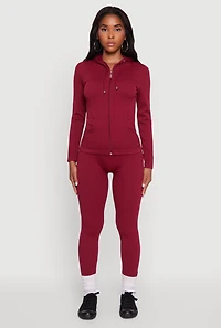 Womens Seamless Textured Knit High Waisted Leggings, Burgundy, Size M-L