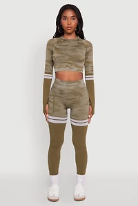 Womens Seamless Camo Two Tone High Waisted Leggings, Green, Size S-M