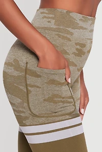 Womens Seamless Camo Two Tone High Waisted Leggings, Green, Size S-M