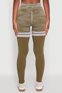 Womens Seamless Camo Two Tone High Waisted Leggings, Green, Size S-M
