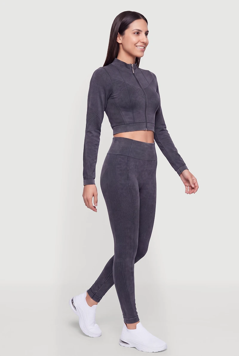Acid Wash Seamless Active Cropped Jacket