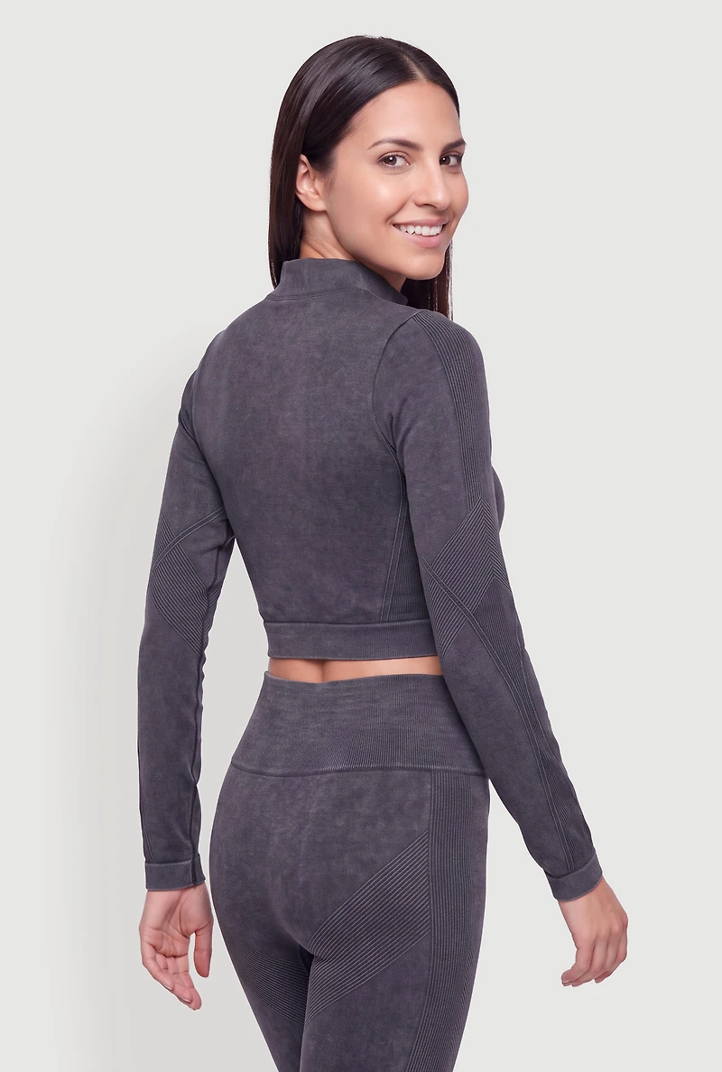 Acid Wash Seamless Active Cropped Jacket