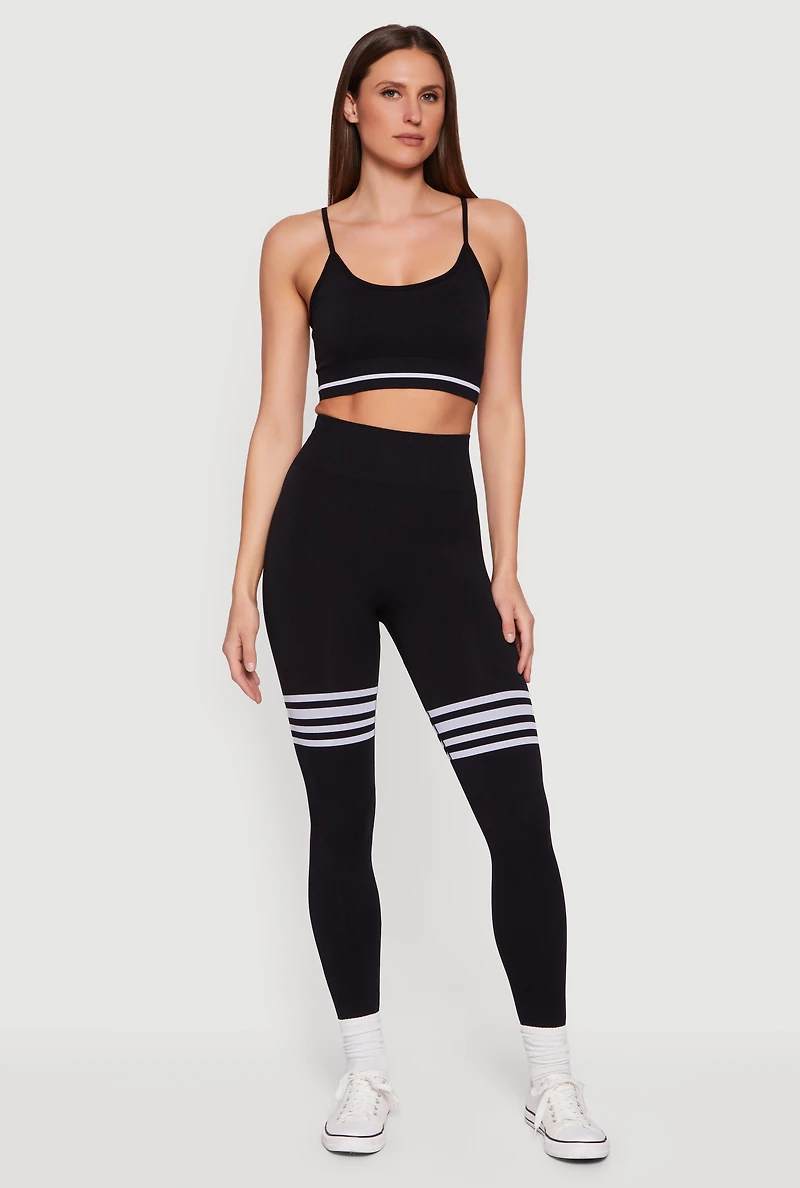Striped Detail Seamless Mid Rise Leggings
