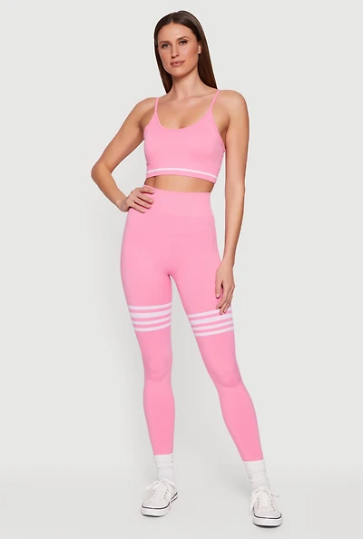 Striped Detail Seamless Mid Rise Leggings