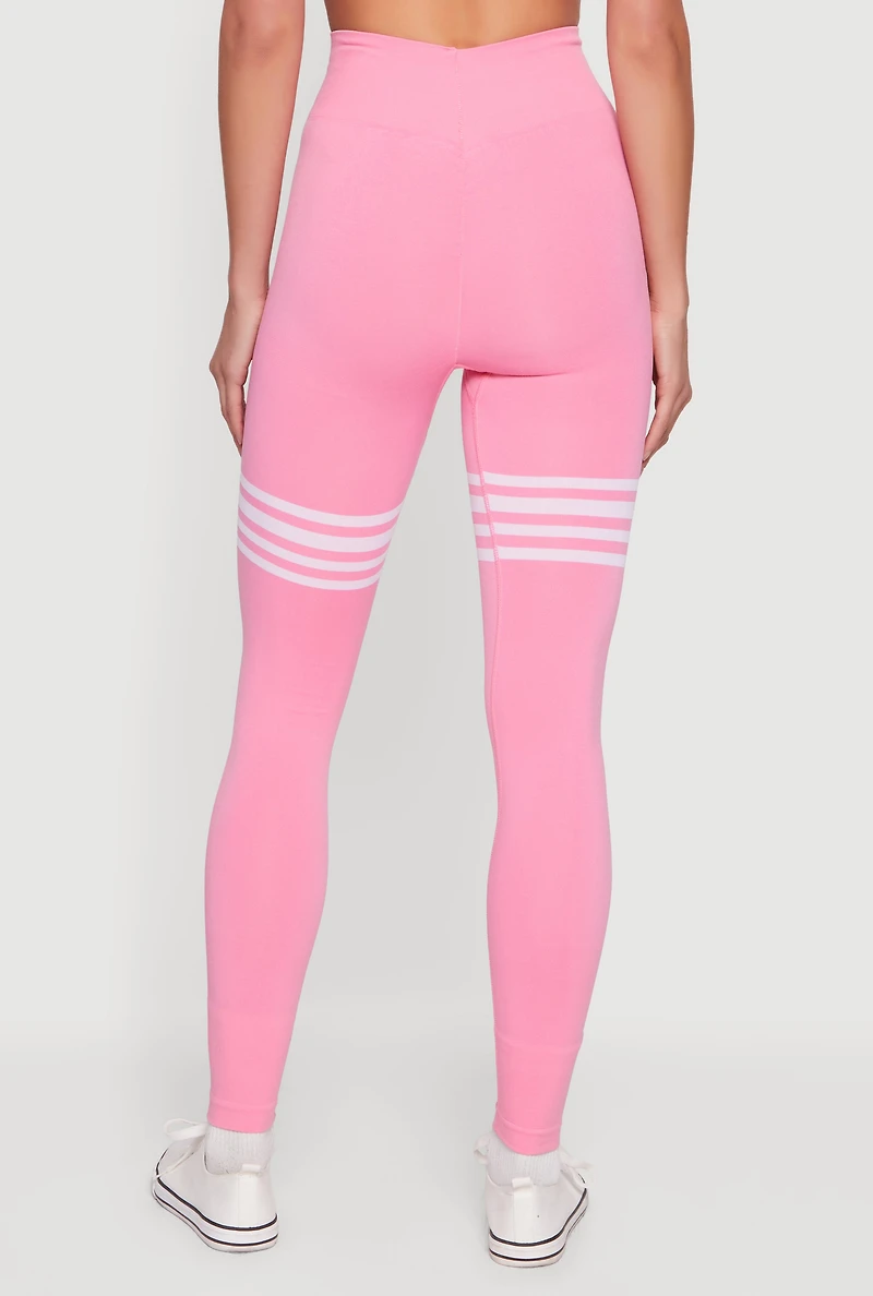 Striped Detail Seamless Mid Rise Leggings