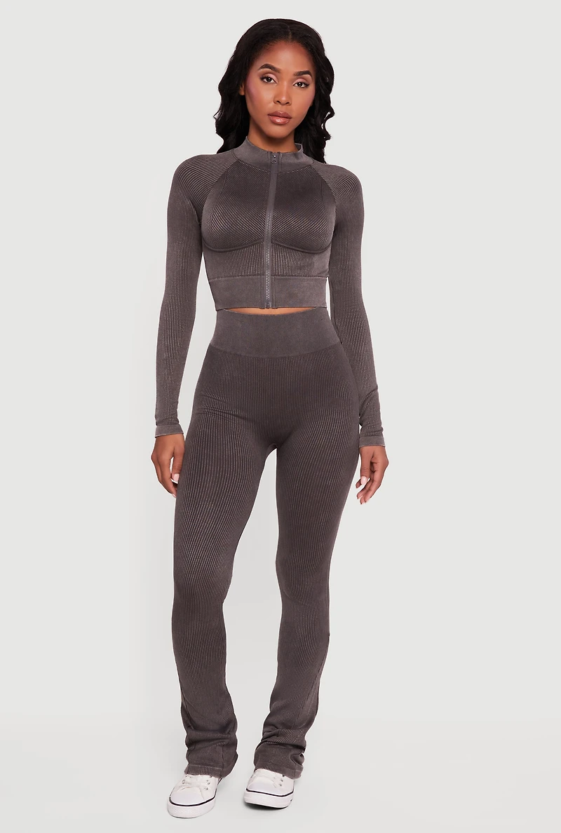 Acid Wash Zip Front Mock Neck Track Jacket