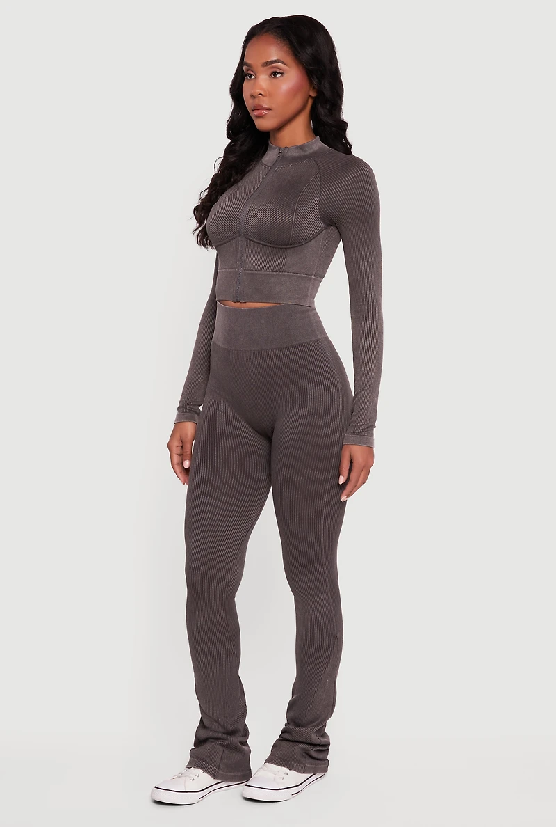 Acid Wash Zip Front Mock Neck Track Jacket