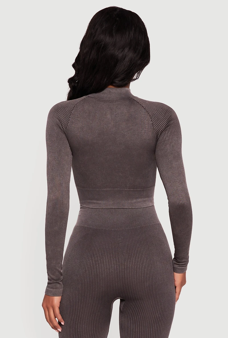 Acid Wash Zip Front Mock Neck Track Jacket