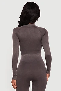 Acid Wash Zip Front Mock Neck Track Jacket