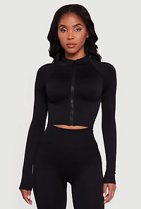 Ribbed Cropped Zip Front Active Jacket