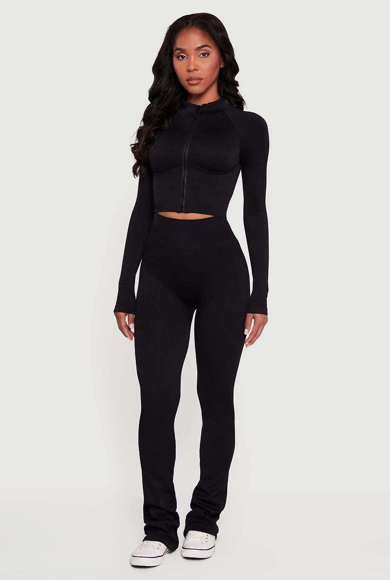 Ribbed Cropped Zip Front Active Jacket