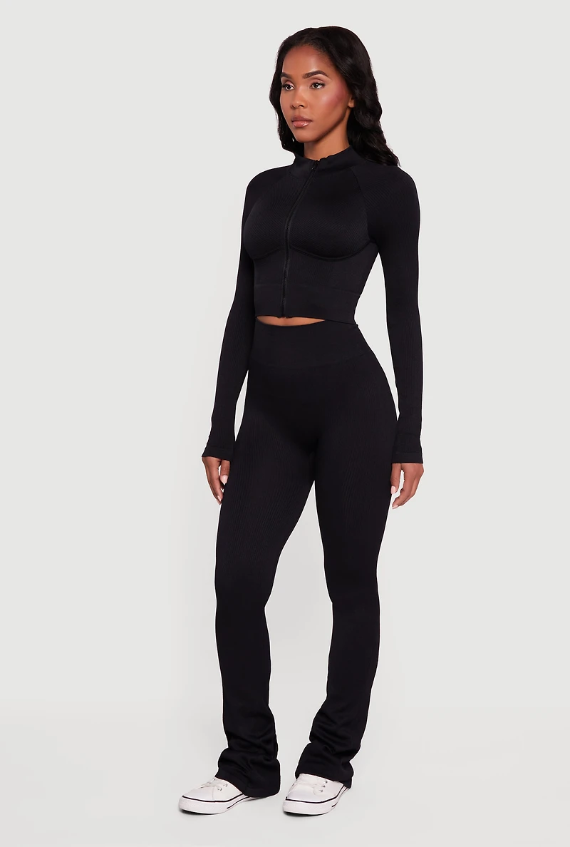 Ribbed Cropped Zip Front Active Jacket