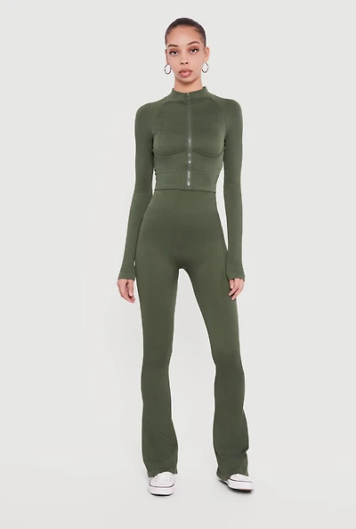 Seamless Ribbed High Waisted Flare Pants