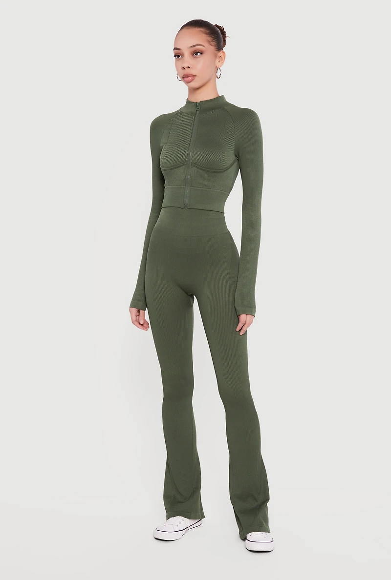 Seamless Ribbed High Waisted Flare Pants