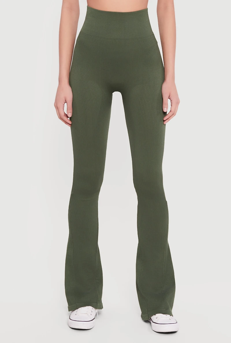 Seamless Ribbed High Waisted Flare Pants