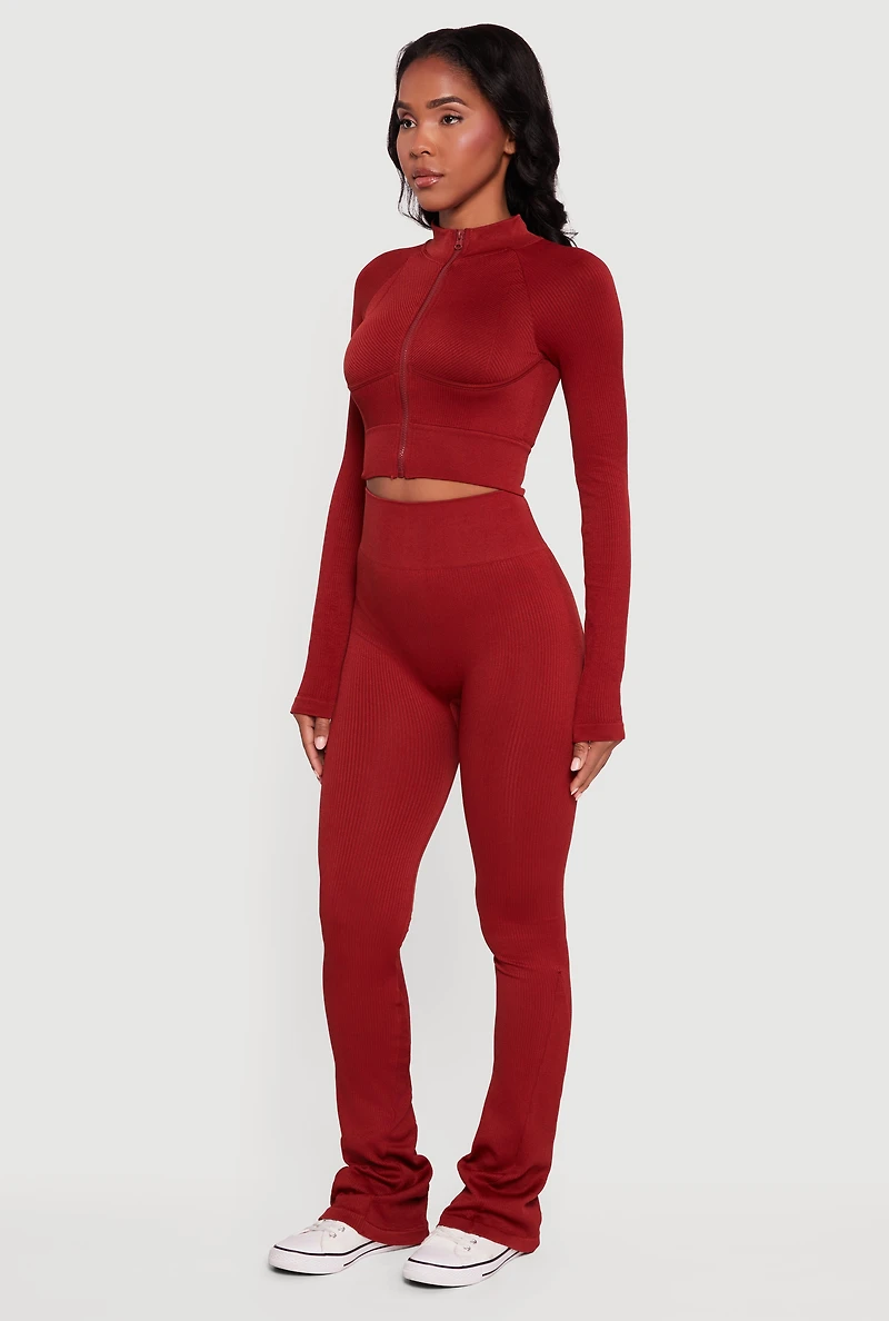 Seamless Ribbed High Waisted Flare Pants