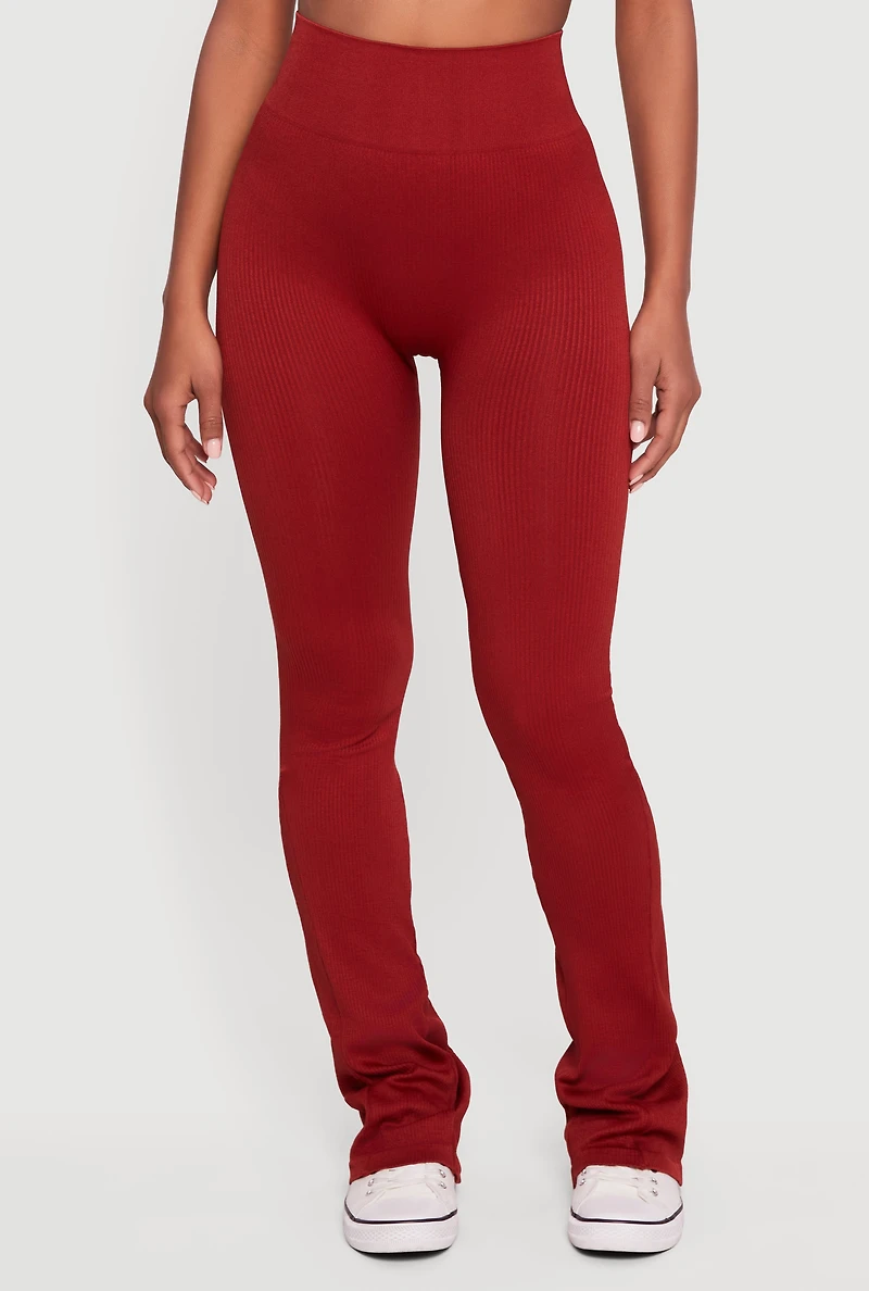 Seamless Ribbed High Waisted Flare Pants