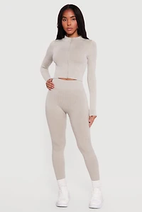 Mineral Wash Ribbed Cropped Zip Front Active Jacket