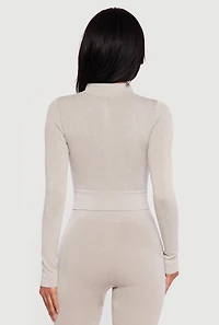 Mineral Wash Ribbed Cropped Zip Front Active Jacket