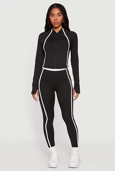 Contrast Trim Pipping Detail High Waisted Leggings