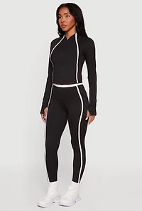 Contrast Trim Pipping Detail High Waisted Leggings