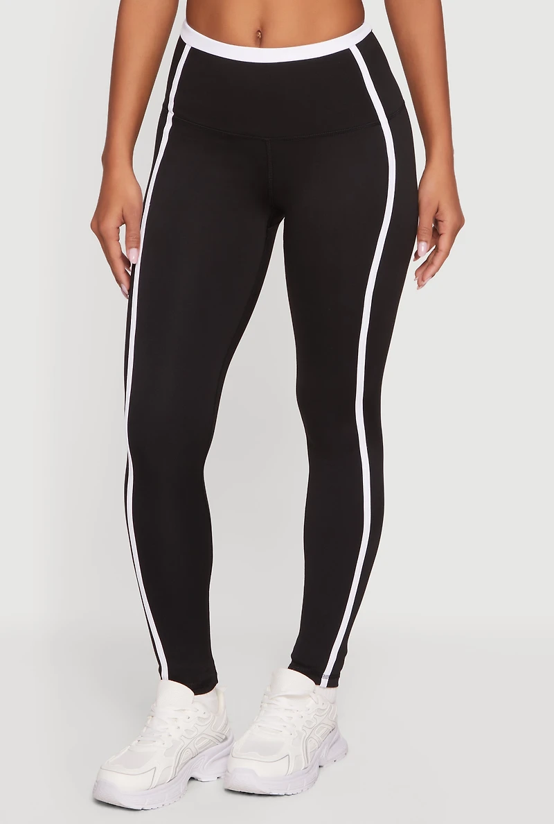 Contrast Trim Pipping Detail High Waisted Leggings