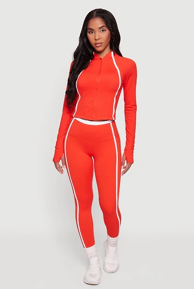 Contrast Trim Pipping Detail High Waisted Leggings