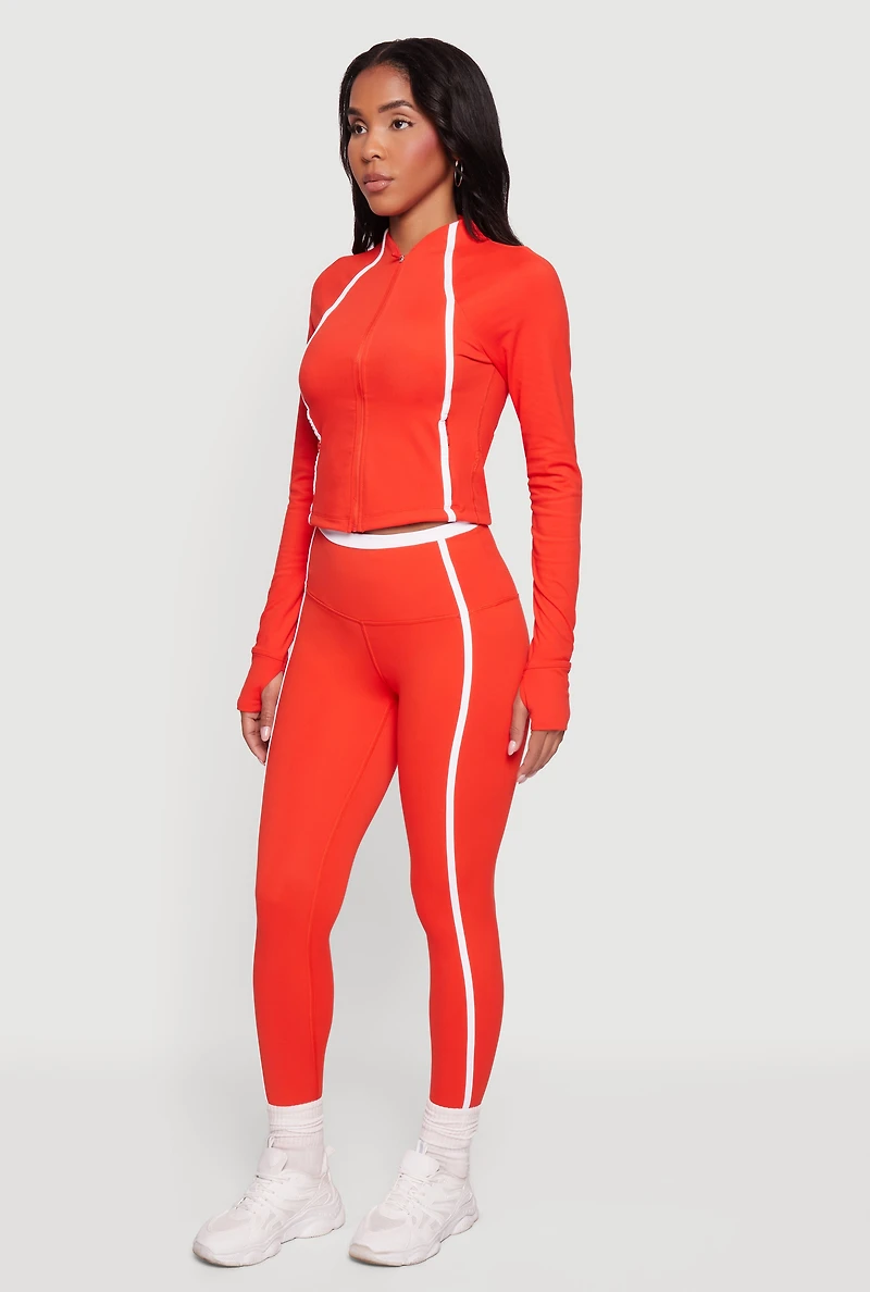 Contrast Trim Pipping Detail High Waisted Leggings