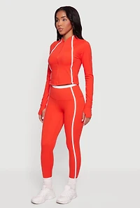 Contrast Trim Pipping Detail High Waisted Leggings