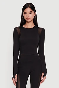 Mesh Detail Long Sleeve Active Top with Thumb Holes