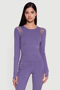 Mesh Detail Long Sleeve Active Top with Thumb Holes