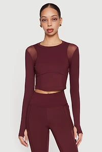 Mesh Detail Long Sleeve Active Top with Thumb Holes