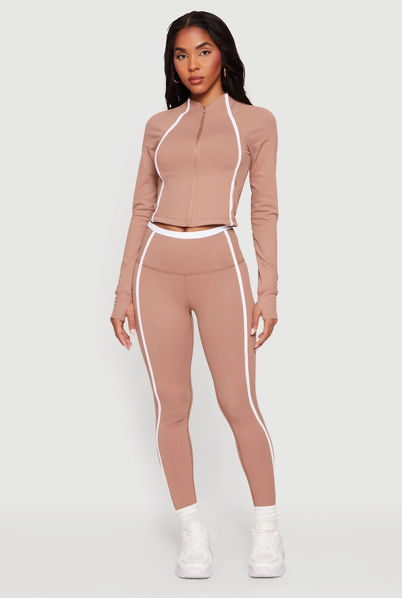 Contrast Trim Zip Front Mock Neck Track Jacket