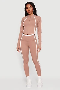 Contrast Trim Zip Front Mock Neck Track Jacket