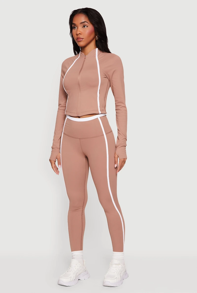 Contrast Trim Zip Front Mock Neck Track Jacket