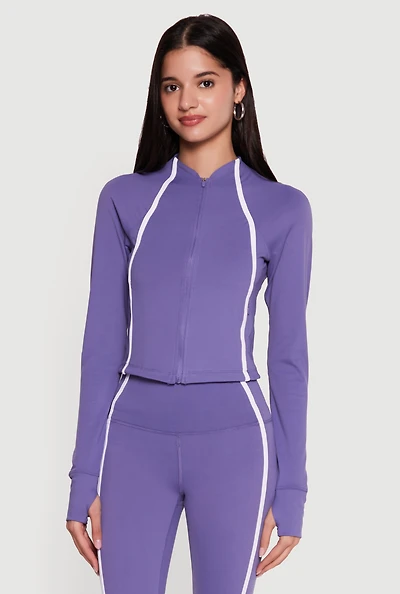 Contrast Trim Zip Front Mock Neck Track Jacket