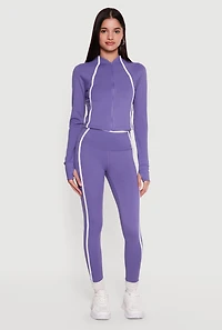 Contrast Trim Zip Front Mock Neck Track Jacket