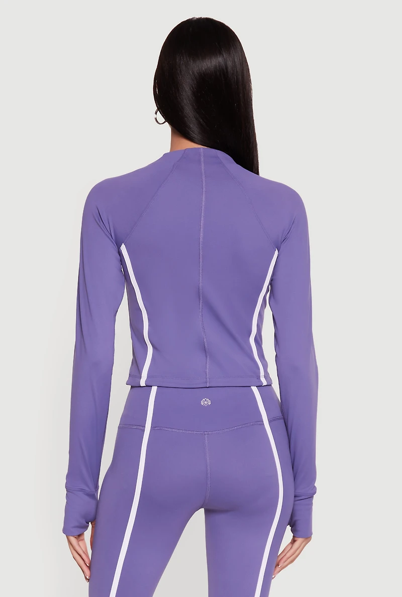 Contrast Trim Zip Front Mock Neck Track Jacket