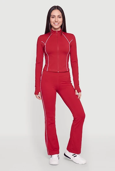Contrast Piping Active Flare Pants