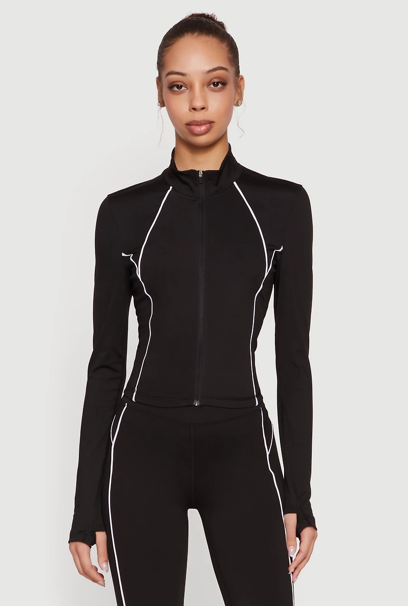 Contrast Piping Active Jacket with Thumb Holes