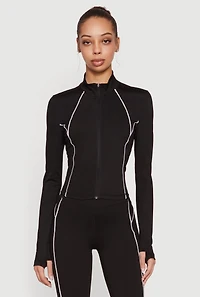 Contrast Piping Active Jacket with Thumb Holes