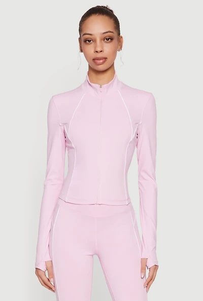 Contrast Piping Active Jacket with Thumb Holes