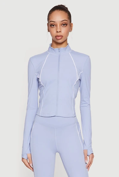 Contrast Piping Active Jacket with Thumb Holes