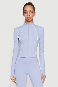 Contrast Piping Active Jacket with Thumb Holes