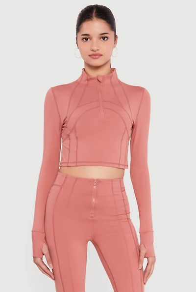 Long Sleeve Mock Neck Half Zip Crop Top