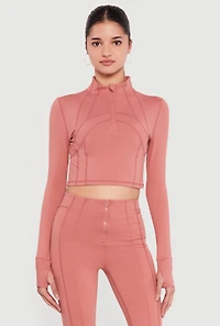 Long Sleeve Mock Neck Half Zip Crop Top