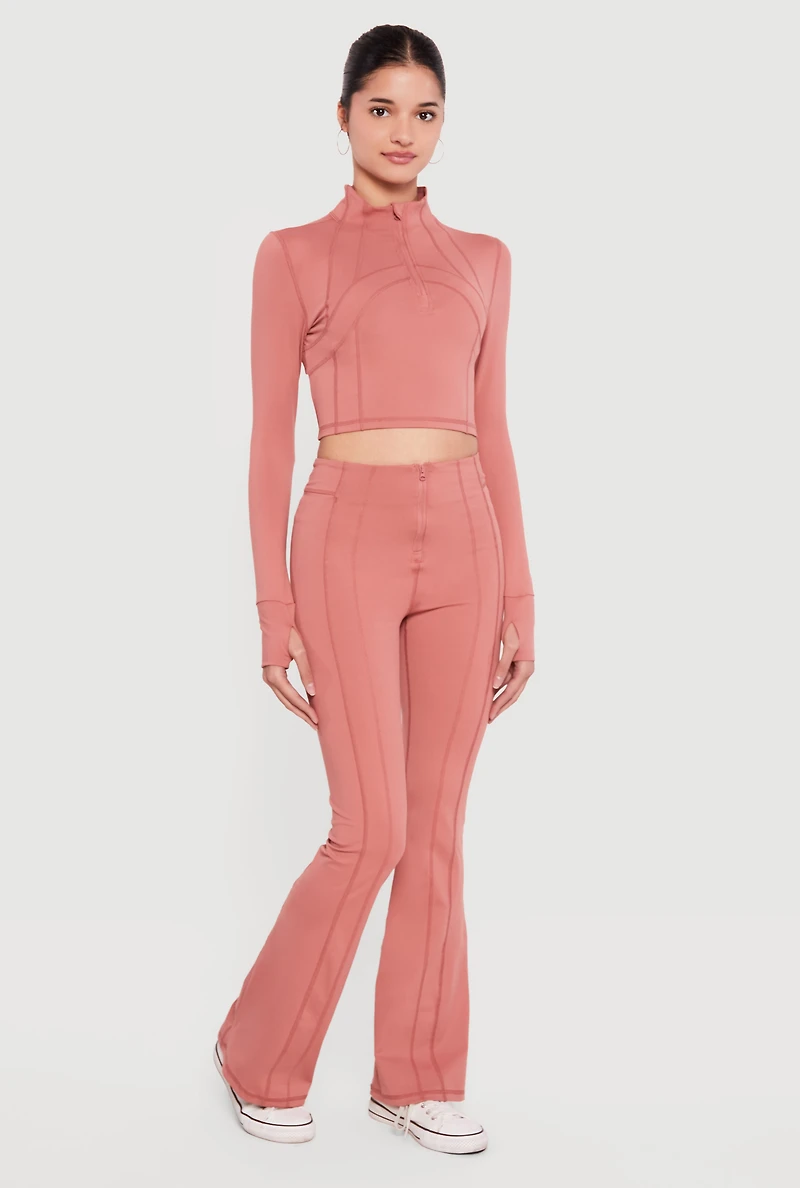 Long Sleeve Mock Neck Half Zip Crop Top